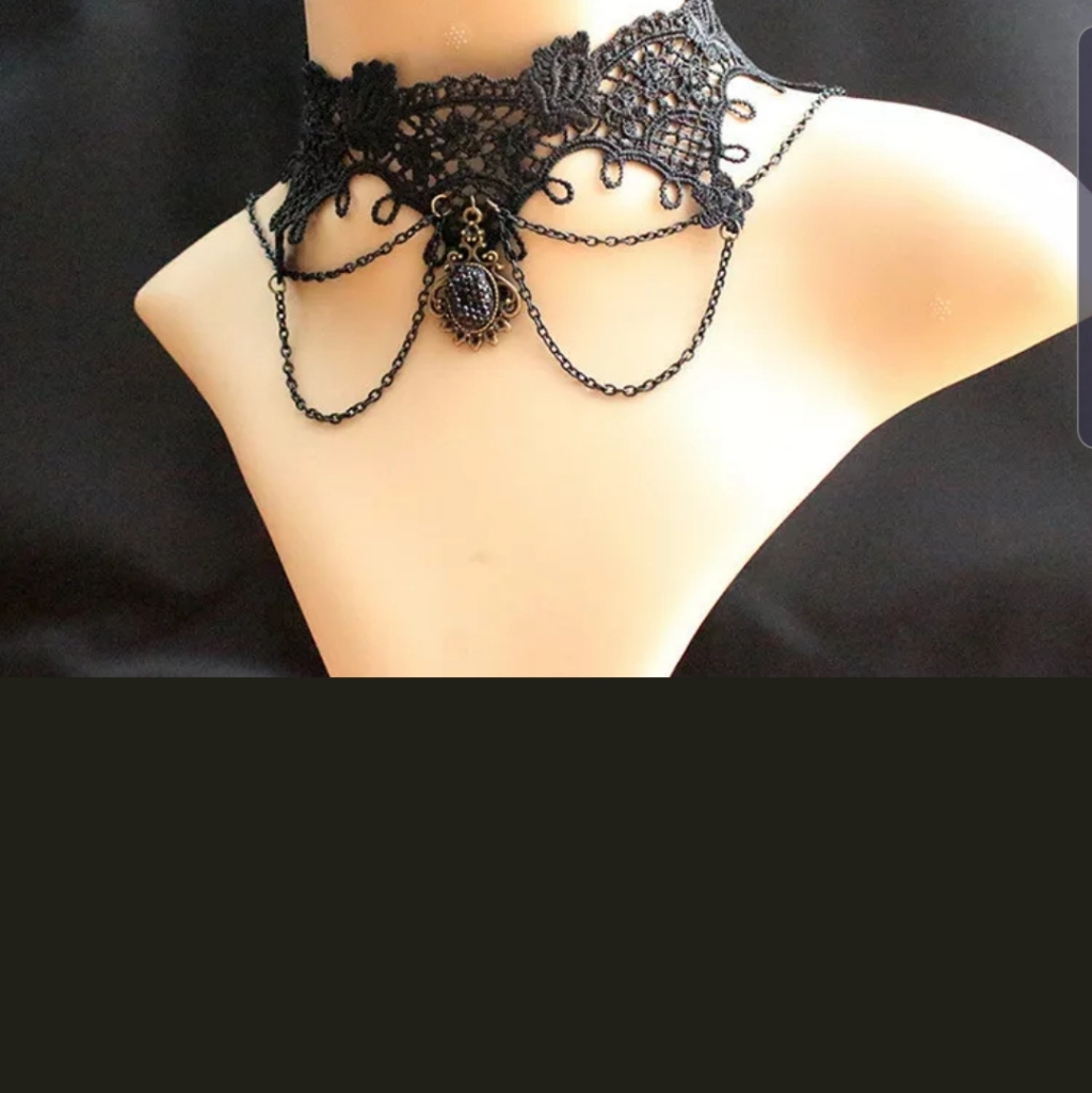 Gothic Choker Pearl Stone Black Flower Lace Statem